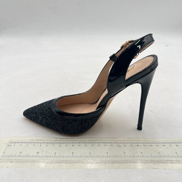 FSJ Black Glitter Pointed Toe D'Orsay High Heel Slingback Pumps Cutout Sandals - Picture 2 of 8